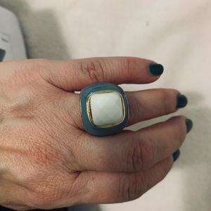 Gold Vermeil Ring with Blue Enamel White Glass